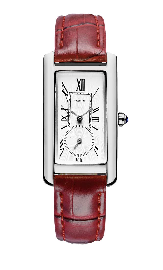 carlien Women Quartz Watch Lady Stylish Rectangle Dress Watch with Leather Strap and Sapphire Crown