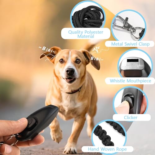 VQUNBG 2 Stück Hundepfeife Rütter Rückruf, Rückruf-Hundepfeifen Hochfrequenz Klicker, Hund Klicker und Pfeife 2 in 1 Für die Hundeausbildung(Schwarz/Rot)