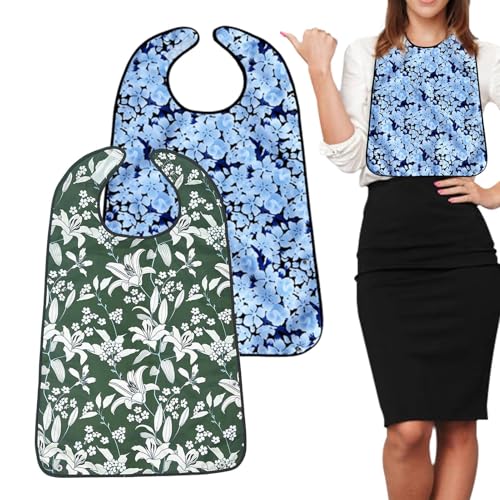 Birtern Baberos para adultos, baberos impermeables de doble capa, protector de ropa para rehabilitación, cuidado de comedor, alimentación y ancianos, A01+A02, Refer to description