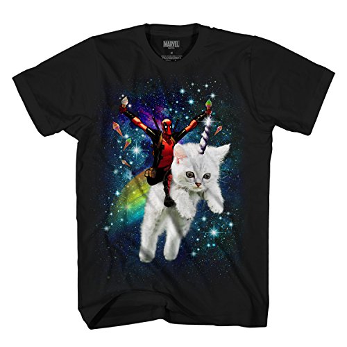 Marvel Deadpool Space Trip Unicorn Kitty Adult T-Shirt (Extra Large, Black)