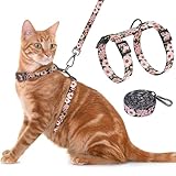 Seyezo Cat Harness and Leash Set, Adjustable Kitten Harness Escape Proof Cats Harness, Soft Lightweight Walking Travel Pet Harness, Cute Kitty Harness Leash Set for Small Medium Cats, Light Pink