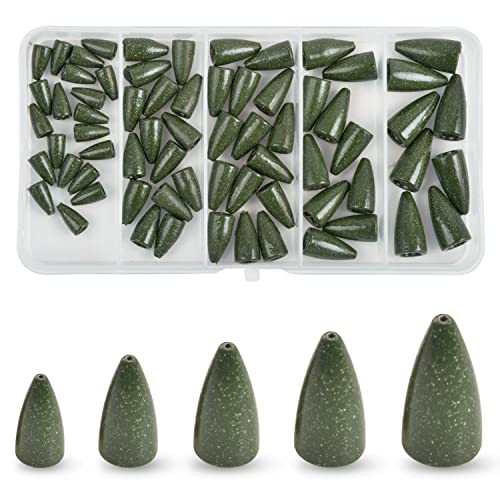 Bullet Fishing Weights Sinkers Kit, 68pcs Painted Worm Weights Fishing Sinkers Texas Rig Weights Slip Sinkers Assorted Set for Bass Fishing Saltwater Freshwater