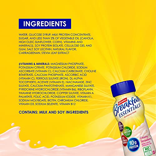 Carnation Breakfast Essentials Ready-to-Drink, Creamy Strawberry, 8 Ounce Bottle (Pack of 24) (Packaging May Vary)