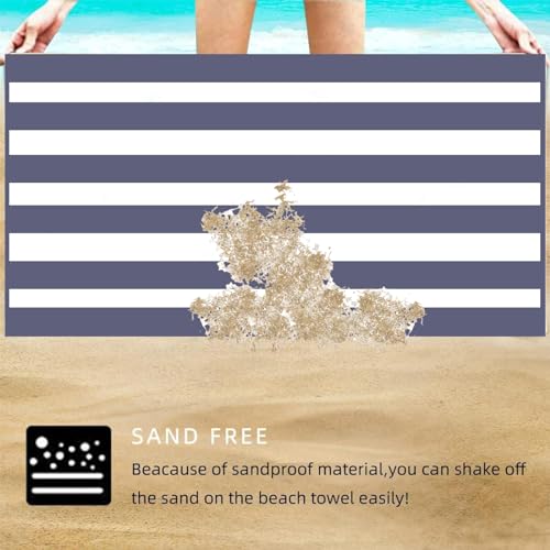 Large Quick Dry Microfibre Beach Bath Towel for Adult,Double Sides grey White Striped Sand Free Beach Towel with Bag,Lightweight Gym Yoga Sports Towel,Compact Travel Summer Beach Towel for Women Men - Image 4