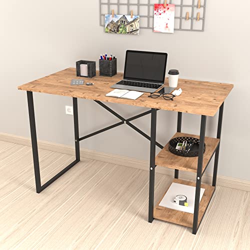 [en.casa] Schreibtisch Nittedal mit Regal Computertisch Eiche-Optik PC Tisch Bürotisch mit 2 Ablagen rechteckig Metallgestell