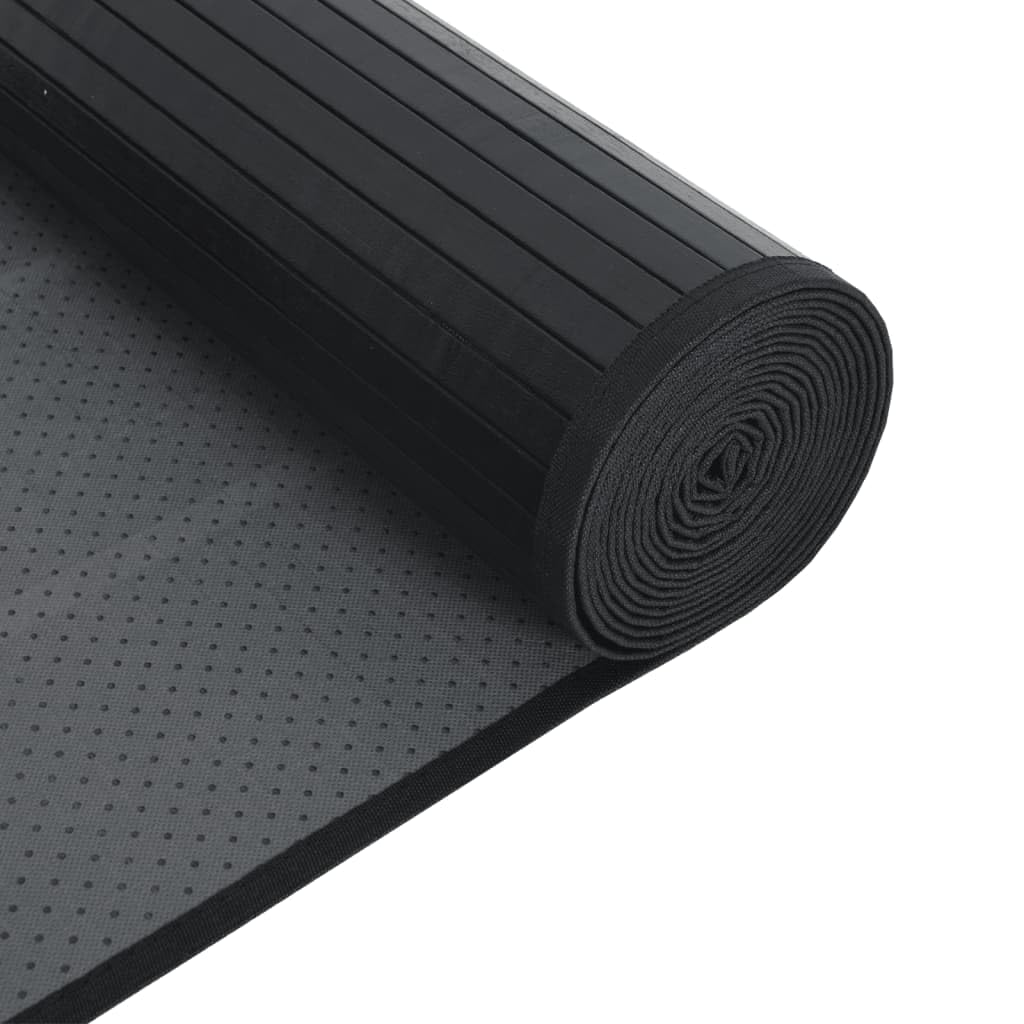 Alfombra rectangular negra 100 x 500 cm de bambú - Alfombra de bambú antideslizante - Alfombra de bambú para cocina y baño