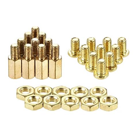 sourcing map M4 Hexagonal Latón Separador Espaciador 10mm + 6mm Macho-Hembra Roscado Pilar Tornillo Tuerca Kit Cover