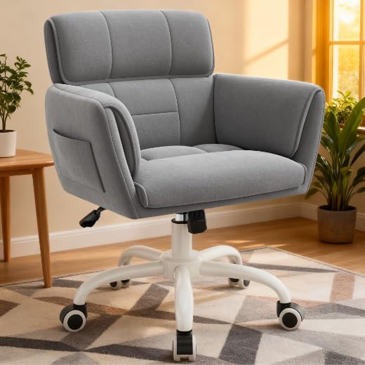 Klyvvo Schreibtischstuhl, Schminktisch Stuhl mit Samtbezug, Neigbarer & Höhenverstellbarer Bürostuhl, bis 150 kg Belastbarkeit, Ideal für Homeoffice, Büro, Schlafzimmer, Jugendzimmer, Geschenk, Grau