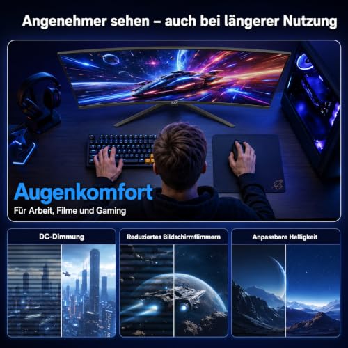 ZZA 27 Zoll QHD Curved Monitor, 2560 x 1440, 75 Hz, 1800R VA-Panel – Ansicht 6
