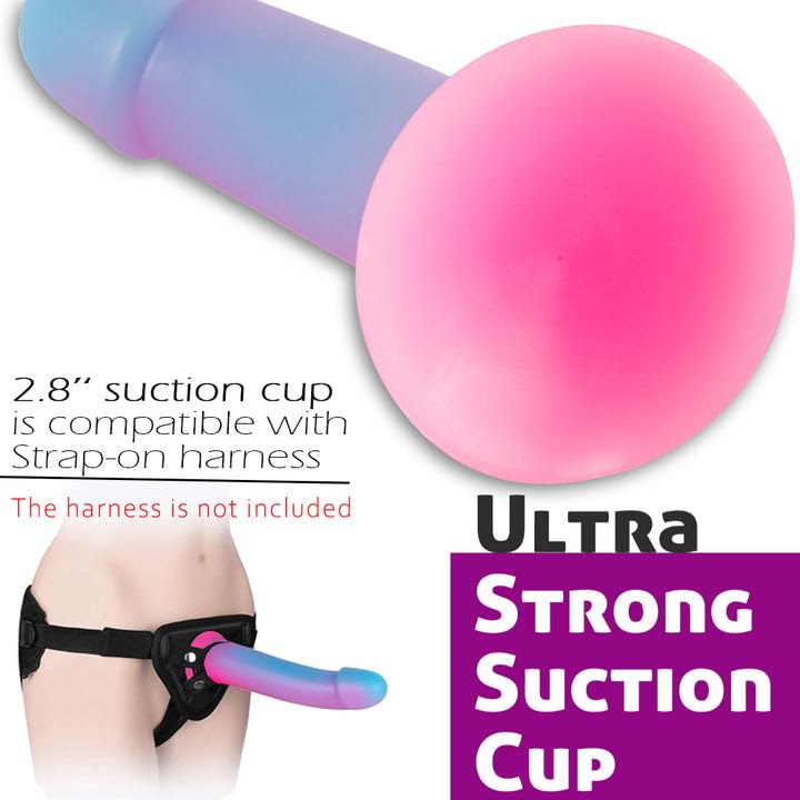 7 Inch Silicone Realistic Dildo,Colorful Glowing Penis Toy for Vaginal and Anal Sex,Adult Sex Toy for G-spot and Prostate Orgasm,Lifelike Dick with Strong Suction Cup Compatible with Strap-on Harness