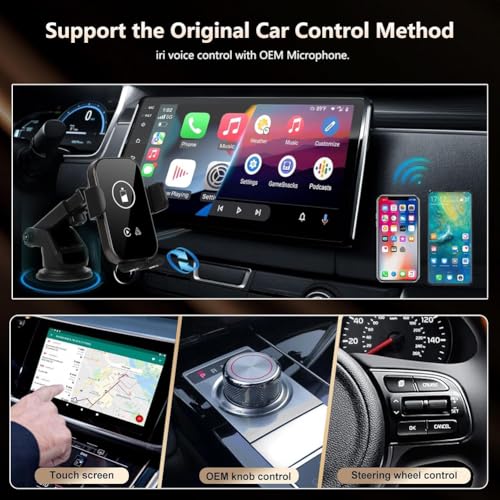 Adaptador Carplay Inalámbrico Android Auto con Cargador Coche 15W para Salpicadero 3