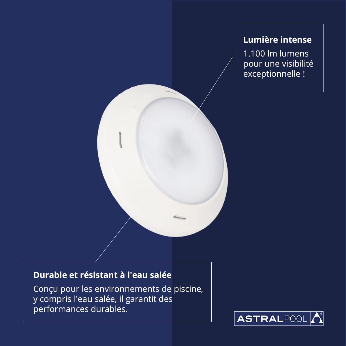 Projecteur de piscine LED RGB sans fil LumiPlus Rapid avec télécommande RC1100-27W (37VA) - 1 100 lm - Pour piscines en béton - Éclairage optimal et économe en énergie - AstralPool