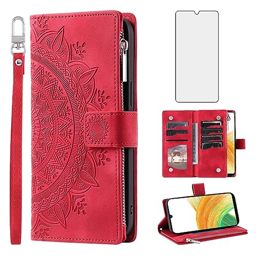 Coque Samsung Galaxy A33 5G portefeuille à rabat fleur mandala avec protège-écran