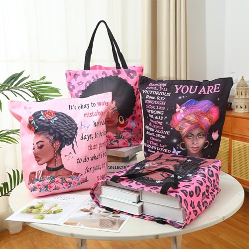 Image of Silkfly 4 Pack African American Tote Bags Gifts for Black Women Shoulder Handbag Afro Satchel Sister Bag for Work Travel