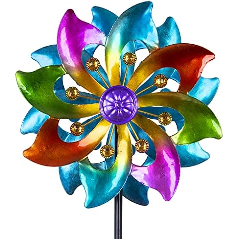 DREAMYSOUL Wind Spinner Outdoor Metal, 37" Kinetic Wind Spinners Colorful Wind Sculpture Yard Art for Garden Patio Lawn Decor Cover