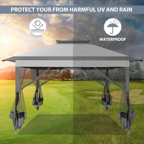Image of COBIZI Pop Up Gazebo 12x12 Canopy Tent, Outdoor Screened Gazebo Shelter with Mosquito Net,Carpas para Patio, Shade for Lawn, Garden, Backyard and Deck, Gray(Upgraded 2.0)