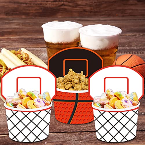 Image of gisgfim Basketball Party Hoop Snack Bowls Supplies for 50 Guests Disposable 9 oz Basketball Theme Chili Serving Snack Bowls Paper Treat Cups for Sports Events Food Birthday Party