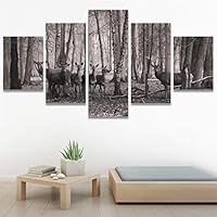 SIGNWIN 5 Panel Canvas Wall Art Animals Black and White Dramatic Duotone Modern Artwork for Home Decorations Ready to Hang - 60