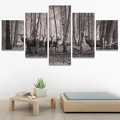 SIGNWIN 5 Panel Canvas Wall Art Animals Black...