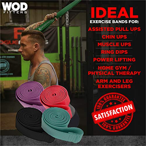 WODFitters Fabric Pull Up Resistance Bands - Set of 4 Long Cloth Resistance Bands for Working Out, Exercise, Stretching - Body Bands for Home Workout