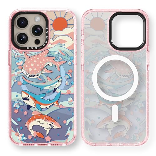 Rosarnnah for iPhone 15 Pro Case Aesthetic Pink, Cute Shark