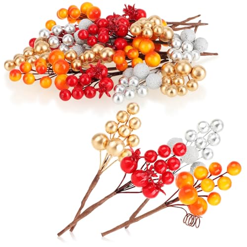 com-four® 20x Branches décoratives - Branches décoratives en 4 Couleurs avec Baies et Boules - Accessoires de Bricolage pour couronnes et compositions (Branches décoratives de Baies colorées)