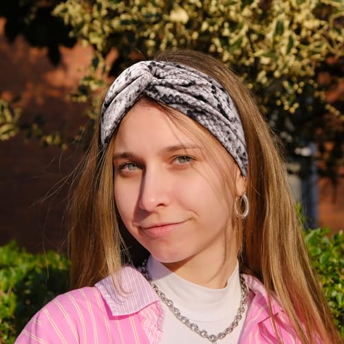 Image of DRESHOW 4 Pack Boho Cotton Non-Slip Headbands for Women Girls Yoga Workout Running Knotted Turban Floral Elastic Head Wrap