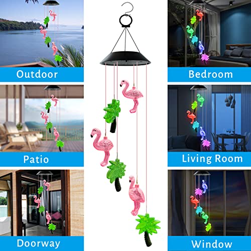 Flamingo Wind Chimes, Flamingo Tree Solar Wind Chimes For Outdoordeocrations, Color Changing Waterproof Solar Powered Lights Graden Decor For Summer Sea, Flamingo Gifts For Women Grandma Wife Lover #TOP2