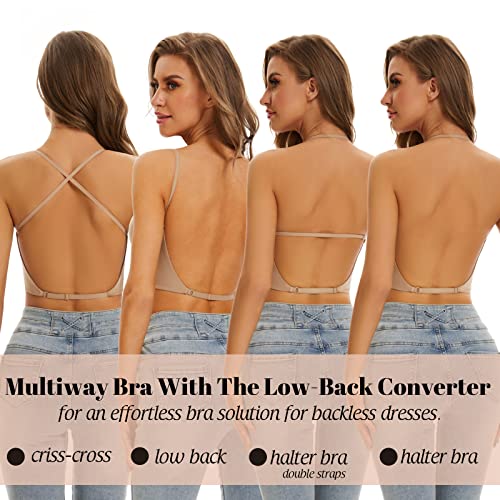 ForBaysy Low Back Bras for Women Push Up Deep V Neck Backless Bra,Low Cut Multiway Convertible Bra Wire Lifting Bralette3