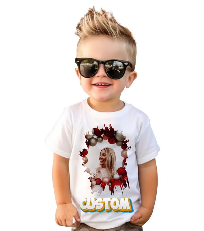 Customized Photo Printed Tshirt Polyester X-MAS Gift for Couple, Friend and Family Merry Christmas Half Sleeve for Santa Claus, hat, Kids, Adultss (87)
