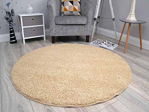 Latte Beige Circular Non Slip Machine Washable Thick Soft Shaggy Rug Available in 2 Sizes 100cm Diameter Circle 100cm Diameter Circle