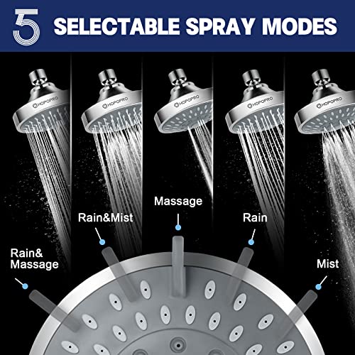 Hopopro High Pressure Shower-Nbc News Recommended- Luxury Modern Chrome Look- 5 Modes Head 4.1 Inch-2 Pcs High Flow Fixed Showerheads - Bathroom Shower Head Replacement Tool-Free Installation #TOP1