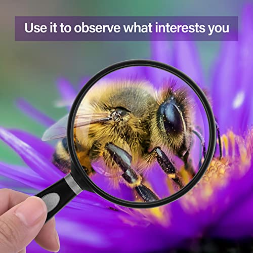 Image of Feosky Handheld Reading Magnifier, 10X Magnifier, 75mm Shatterproof Lens, Non-Slip Handle for Adults Close Work, Seniors Reading and Nature Exploration, Hobby Observation(Silver)