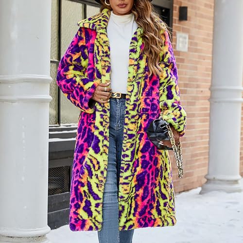 Winter Coats for Women Winter Warm Lapel Faux Fur Coat Colorful Fashion Fur Coat Trendy Lapel Long Cardigan Outerwear4
