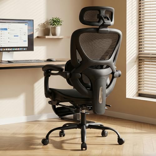 Image of MALOL Ergonomic Mesh Office Chair with Footrest, Executive High Back Computer Desk Chair with 3D Adjustable Headrest & 5-Level Lumbar Support, Reclining Tilt Lock, 3D Arms, 300LBS Capacity, Black