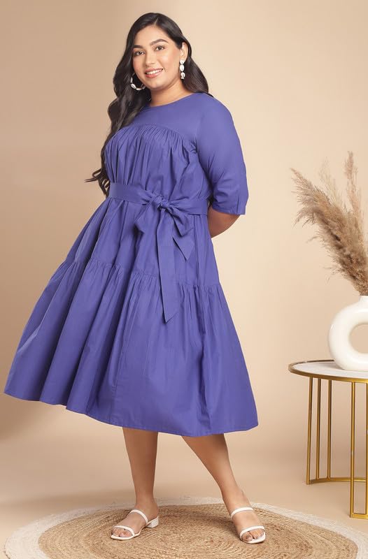 Image of Janasya Women's Poplin Fit and Flare Midi Dress
