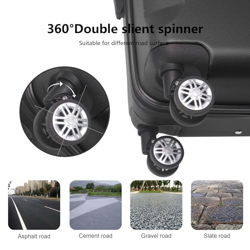 3-Piece Luggage Set 3 (20"/24"/28"), Hardside Suitcases with 8 Spinner Wheels, Scratch-Resistant ABS Shell, set2, set3 Travel Suitcase, TSA Lock (Minimalist Design, Black)3