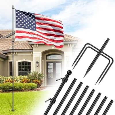 ZMTECH 10 FT Flag Pole in Ground, Heavy Duty Flag Pole Holder for Outside House with 5 Pronges Base, Extra Thick Flag Pole Kit for Outdoor Garden Decor Residential Commerical(1 Pack,Without Flag)