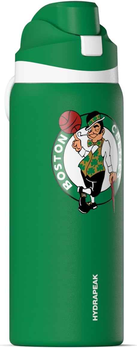 Hydrapeak x NBA Officially Licensed Boston Celtics Oasis 32 oz Water Bottle with Chug Lid Push Button, Stainless Steel Water Bottle No Straw, 32 oz Insulated Water Bottle