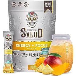 Salud 2-in-1 Energy + Focus Drink Mix, Pineapple Mango | Organic Caffeine, B6 + B12, Theanine, Clean Energy Packets, Agua Fresca Mix, Non-GMO, Gluten Free, 1g of Sugar (15 Servings)