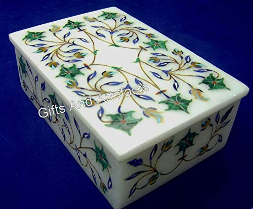 Boîte à bijoux en marbre blanc et malachite avec incrustations royales - 3