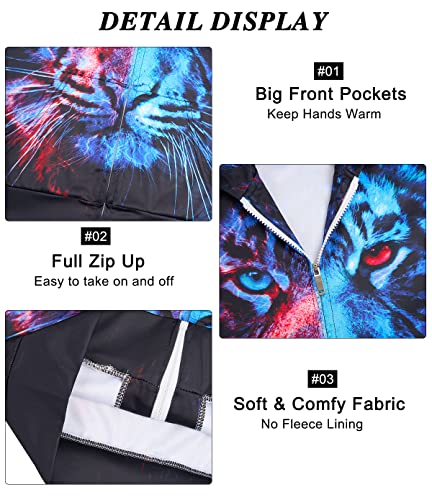 Big Girls Lion Pullover For Boys Size 8-10 3D Printed Colorful Tie Dye Animal Zip Up Sweatsuits 8 9 10 Years Children Tiger Sweatshirt For Kids Winter Warm Long Sleeve Zipper Hoodies With Pocket #TOP2