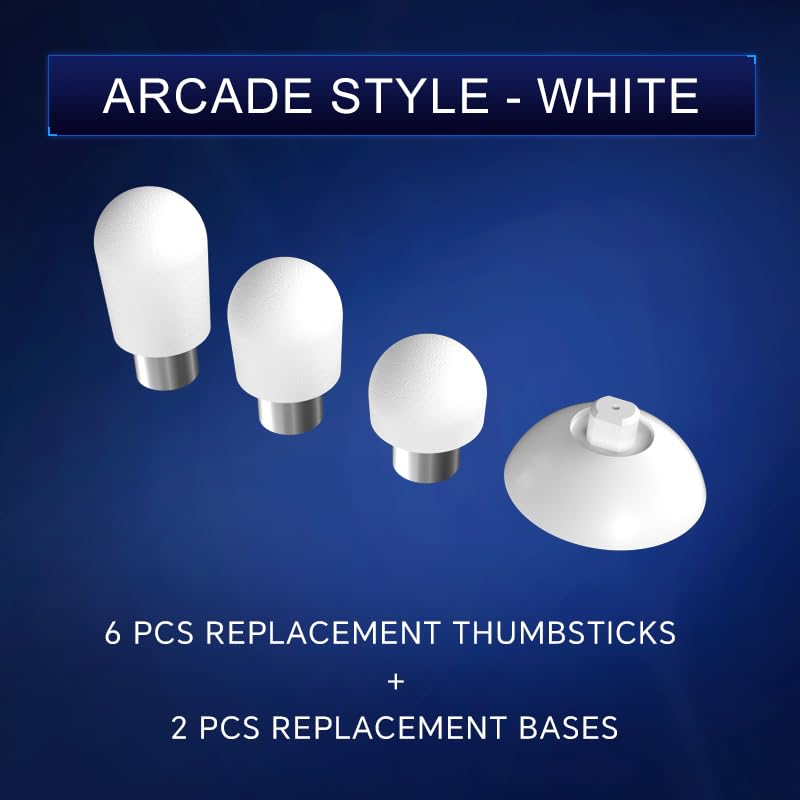 ZD Gaming B-Type Thumb Grip Replacement Kit, Standard/FPS/Arcade Joystick Caps with Replacement Bases, Non-Slip, Compatible with PlayStation/NS Pro Controllers, Enhanced Precision for E-Sports Gaming & All Game Modes (Arcade Style)-White