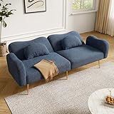 NuvlaGu Zweisitzer-Sofabett - Modernes Verstellbarer Rückenlehne + vergoldeten Metallfüßen, integrierter Bettfunktion Schlaffunktion Multifunktionales 2-in-1-Möbelstück (Blue Gray + 2 Seat)