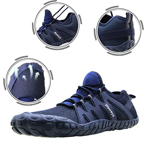 Weweya Running Shoes Men Minimalist Wide Width Toe Box Five Fingers Zero Drop Cross Training Barefoot Sneakers Size 9 Blue - Thumbnail 3