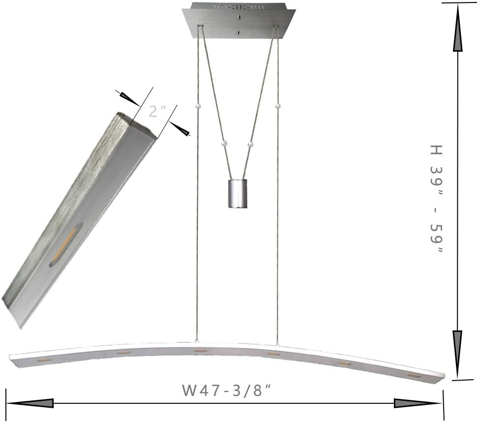 LED Pendant Light Fixture Hanging Lamp Chandelier Lights 27W 3000K Warm Light Lamps for Living Dining Room Kitchen Island Bedroom, Brushed Aluminum