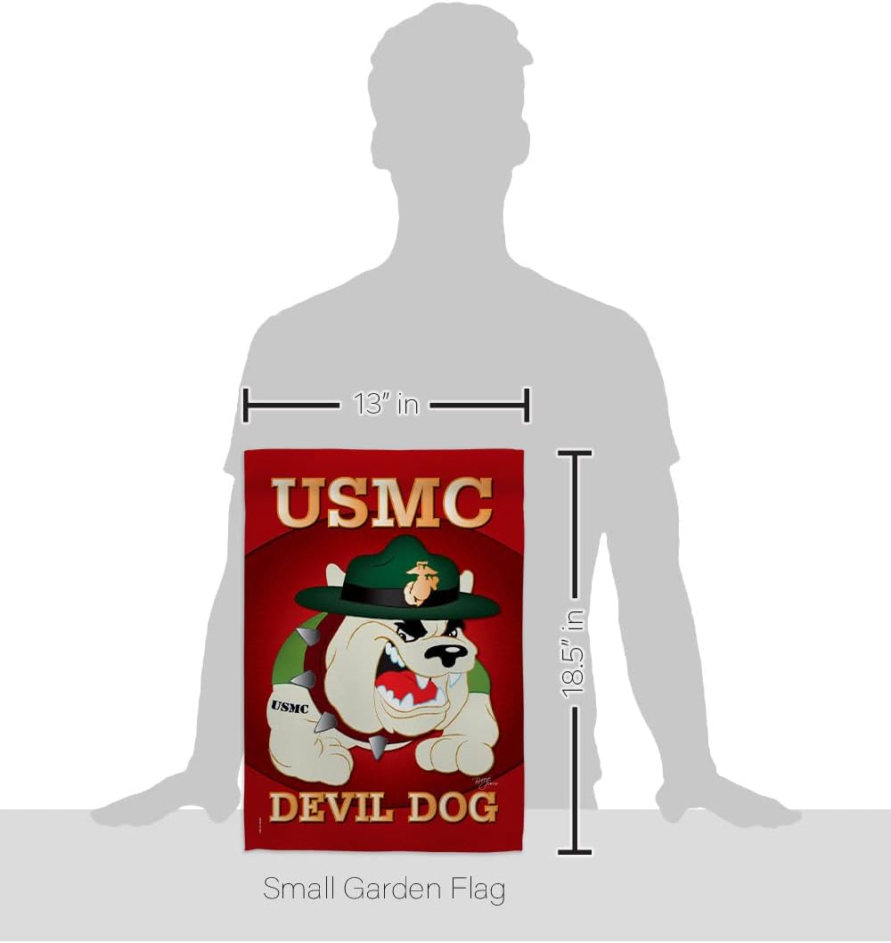 Devil Dog Garden Flag - Set with Stand Armed Forces Marine Corps USMC Semper Fi United State American Military Veteran Retire Official - House Banner Small Yard Gift Double-Sided 13 X 18.5