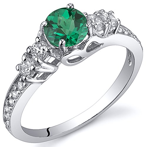 PEORA Simulated Emerald Solstice Ring for Women 925 Sterling Silver, 5mm Round Shape, Comfort Fit, Sizes 5 to 9