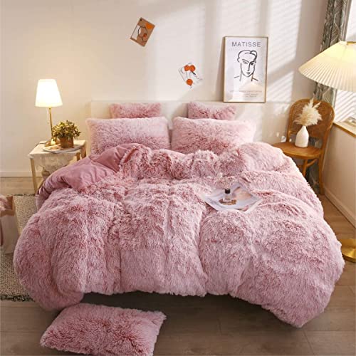 Snuggle Cuddle Hugg Snug Duvet Cover Set, Super Soft Fluffy Fur Quilt Sets, Warm Thermal Cosy Winter Bedding Set, Luxury Faux Fur Shaggy Duvet Cover Bed Set (Blush Pink, Double)