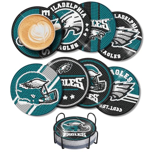Aooble DIY 5D 8 Pcs Diamond Coasters Painting Kits with Holder, Handmade Diamond Painting Kit, Exquisite Decorative Artwork, Perfect for Home and Office Art Creation